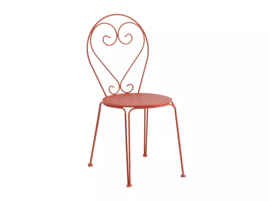 Salle à manger de jardin en métal façon fer forgé : une table et 4 chaises empilables - Terracotta - GUERMANTES de MYLIA
