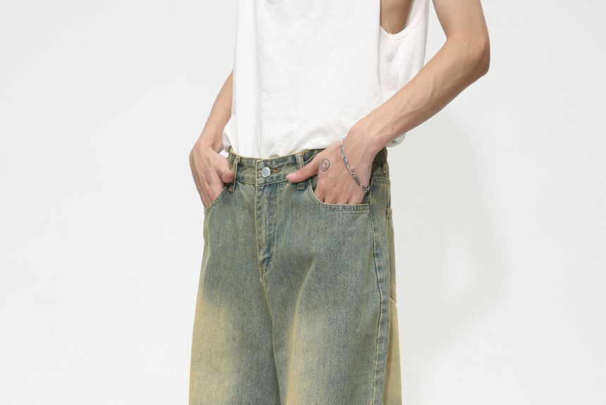 FAERIS - Low Rise Washed Wide Leg Jeans