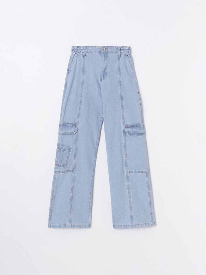 Calça cargo - Azul índigo claro
