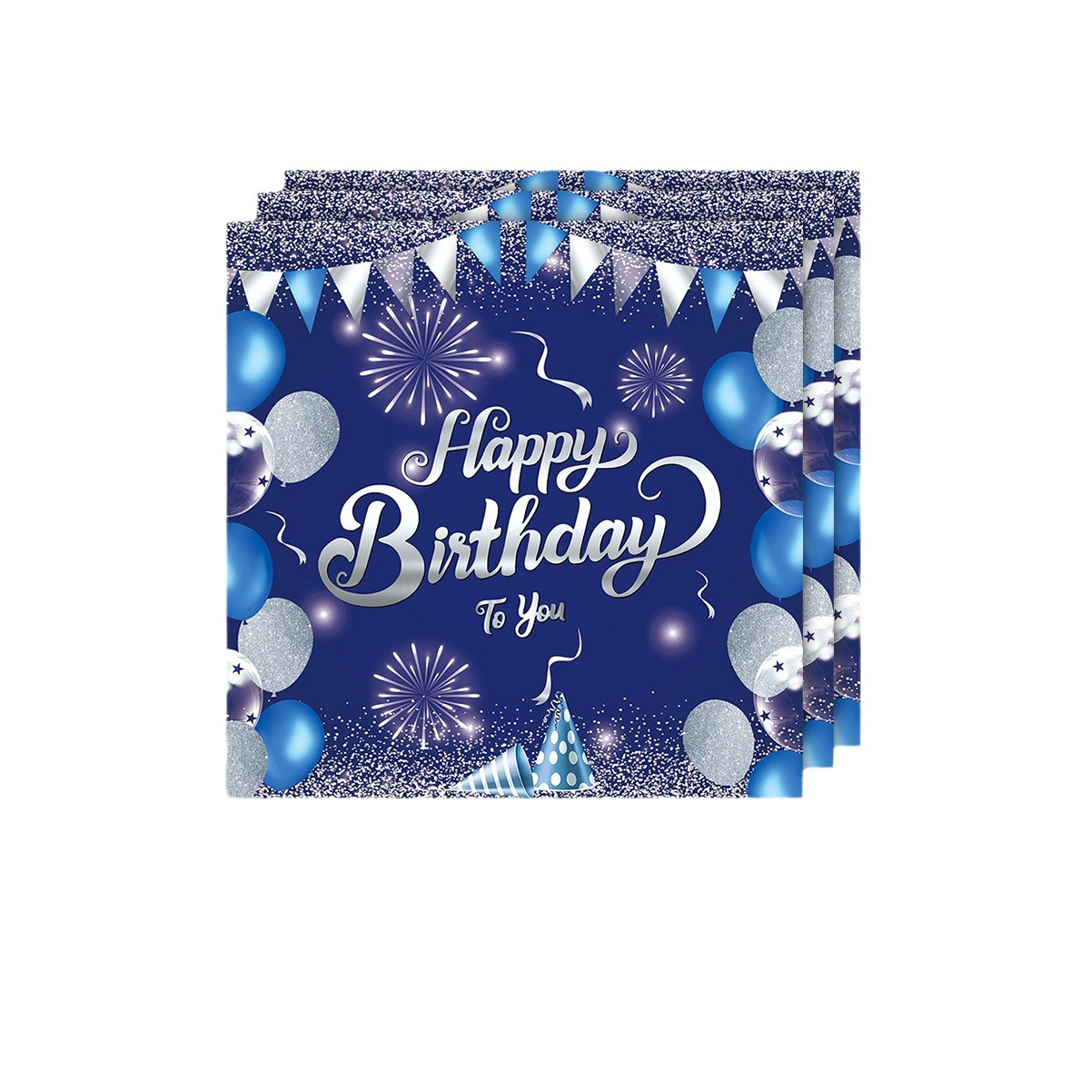 (71-tlg. Set) Happy Birthday Einweg Geschirr Geburtstags Party Tisch Deko inkl. Tischtuch / Teller / Servietten / Papp Becher - Blau / Silber