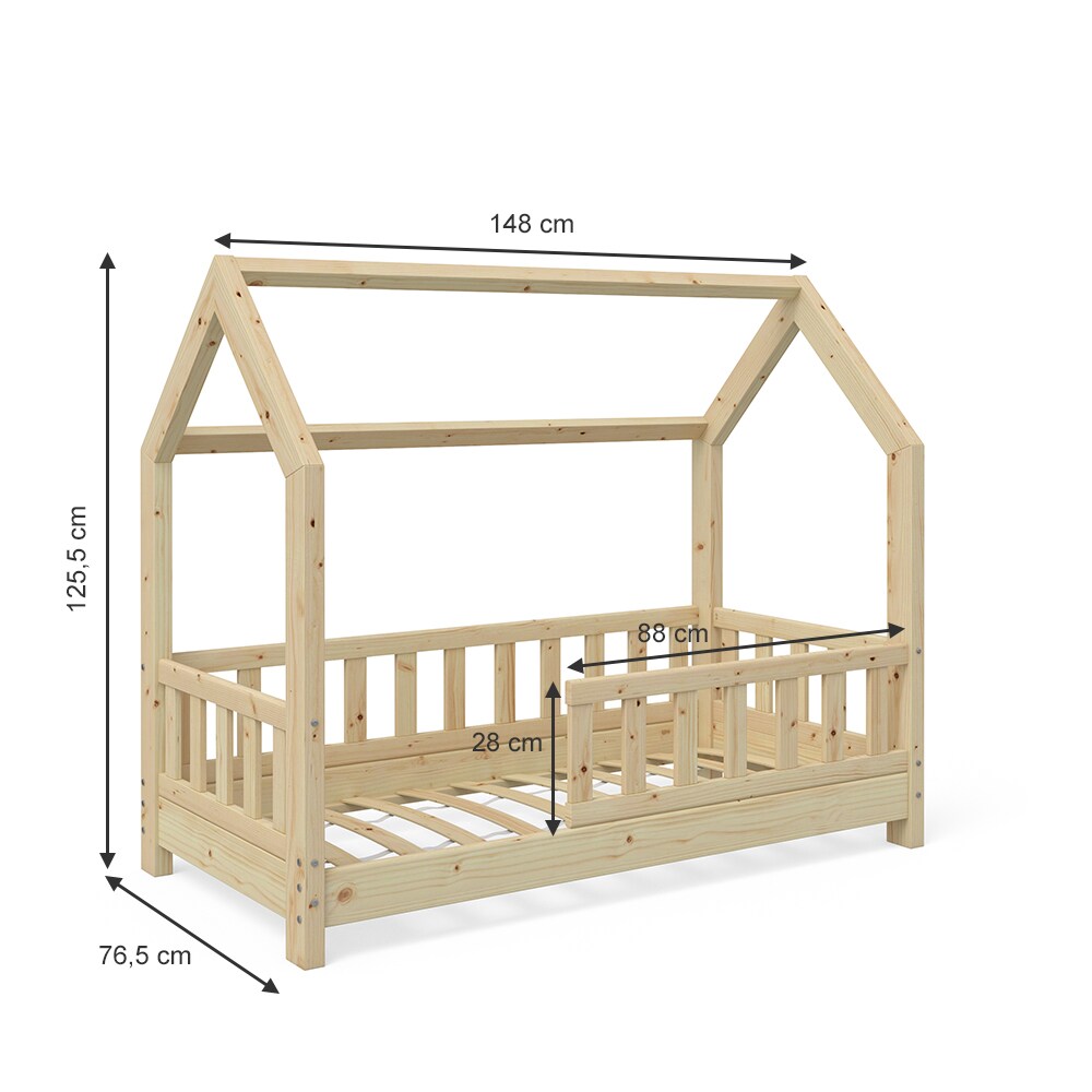 VitaliSpa Kinderbett Kinderhaus Bett Holz Zaun Schlafen Spielbett Hausbett 70x140cm