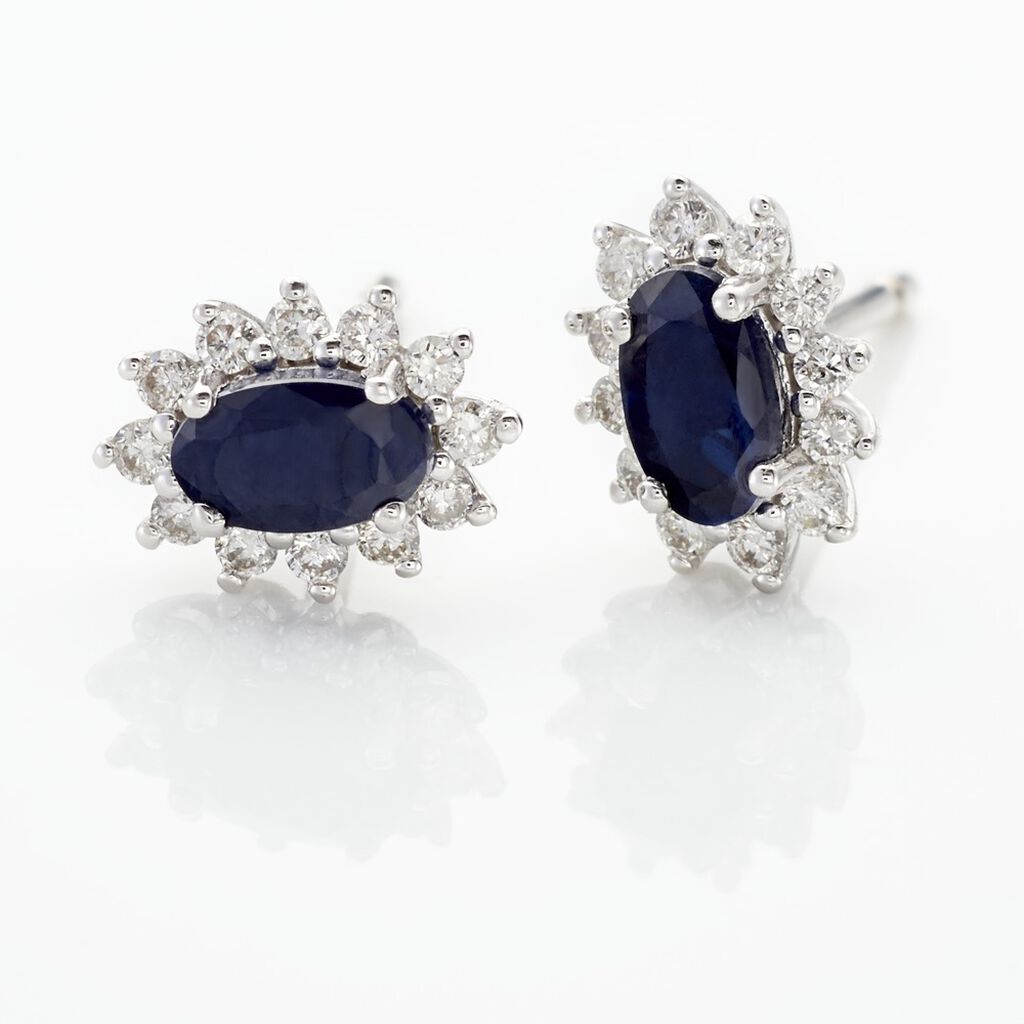 Boucles D'oreilles Puces Vladimir Or Blanc Saphir Diamant