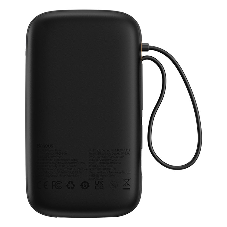 (22.5W) 20000mAh USB A / USB C Powerbank Power Delivery Ladegerät inkl. USB C / Lightning Ladekabel mit LED Anzeige - Schwarz