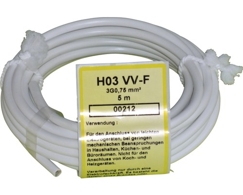 Slangkabel H03 VV-F 3G 0,75 mm² 5 m wit