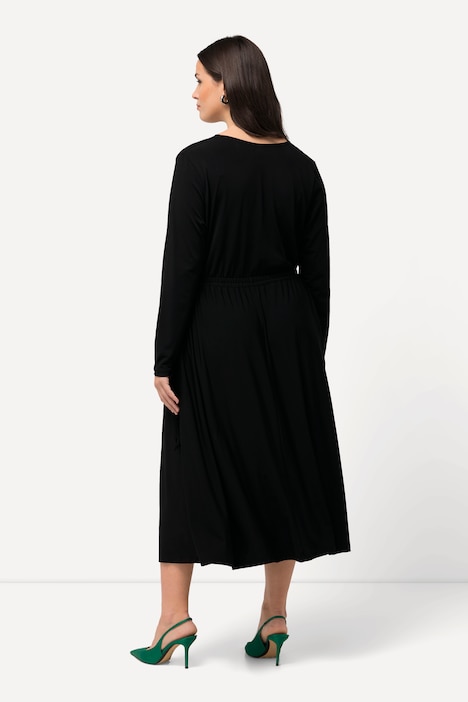 Jerseykleid, A-Linie, Wickeloptik, V-Ausschnitt, Langarm