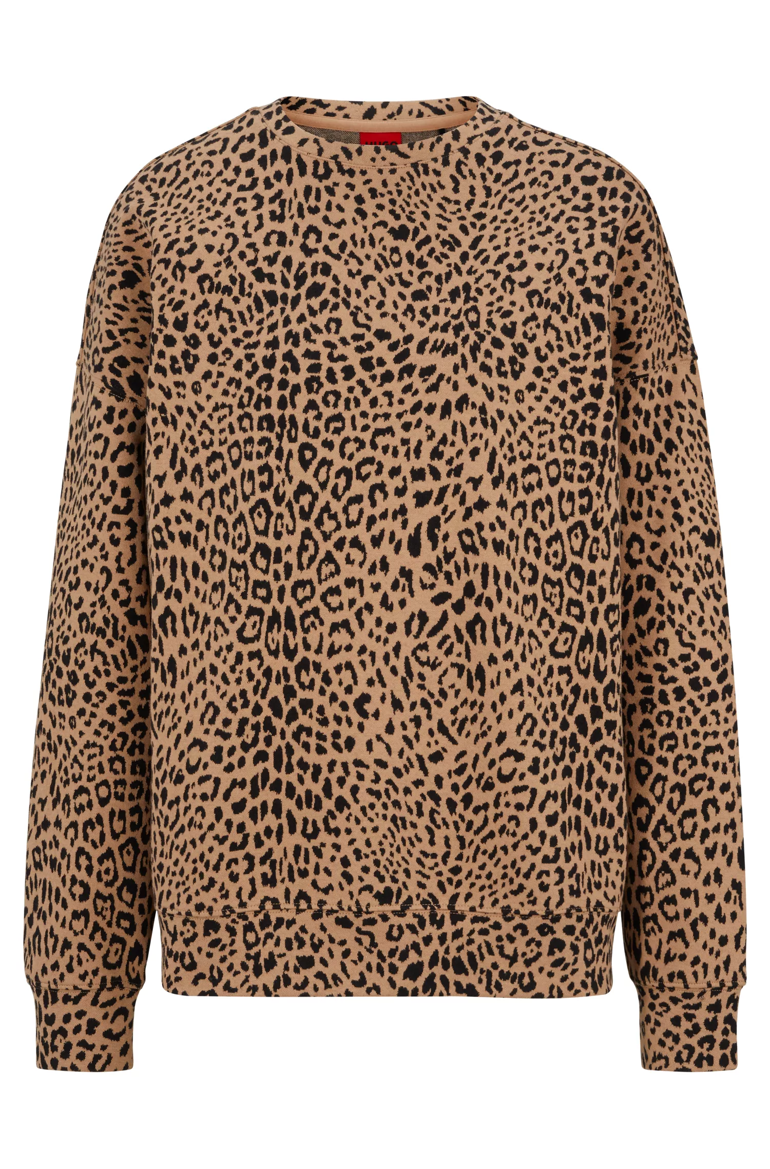 Moletom HUGO vermelho de modelagem oversized com estampa de leopardo em jacquard.