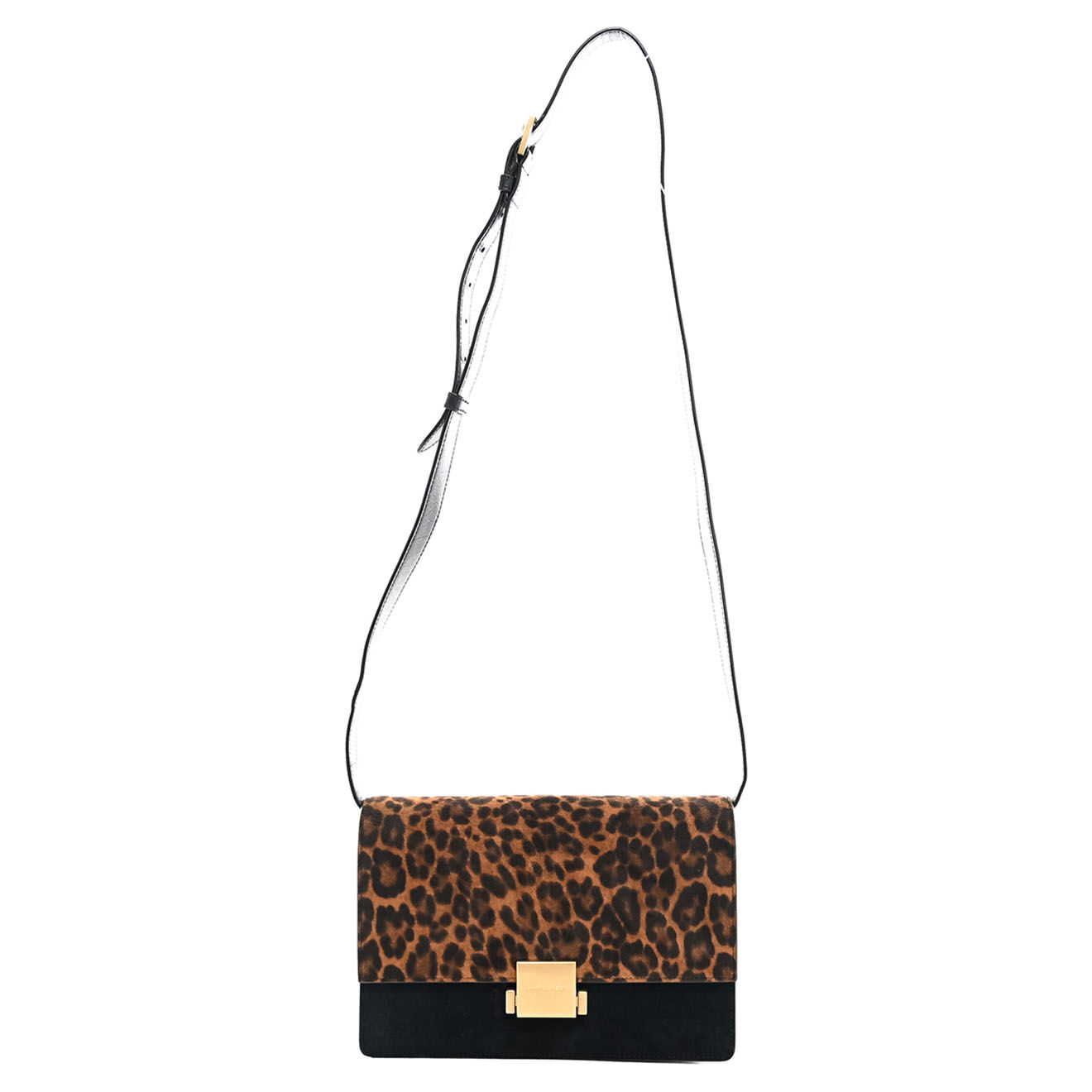 Saint Laurent Sac bandoulière en Daim Bellechasse imprimé léopard noir - Très bon état - Longueur 24 cm