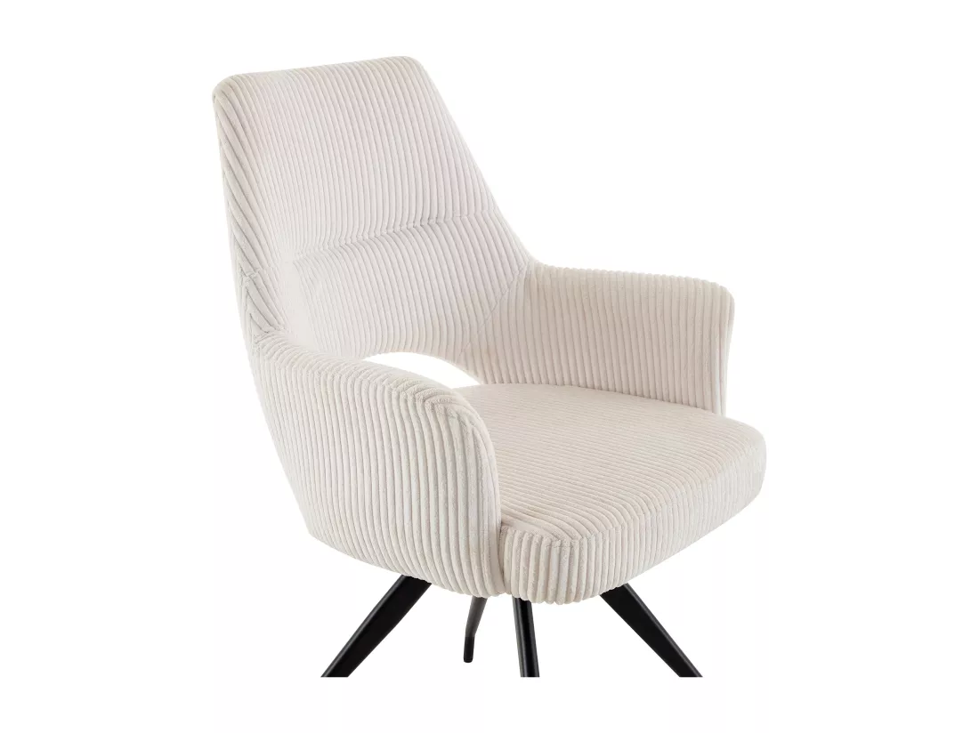 Lot de 6 chaises pivotantes avec accoudoirs en velours côtelé et métal noir - Crème - VASKIA