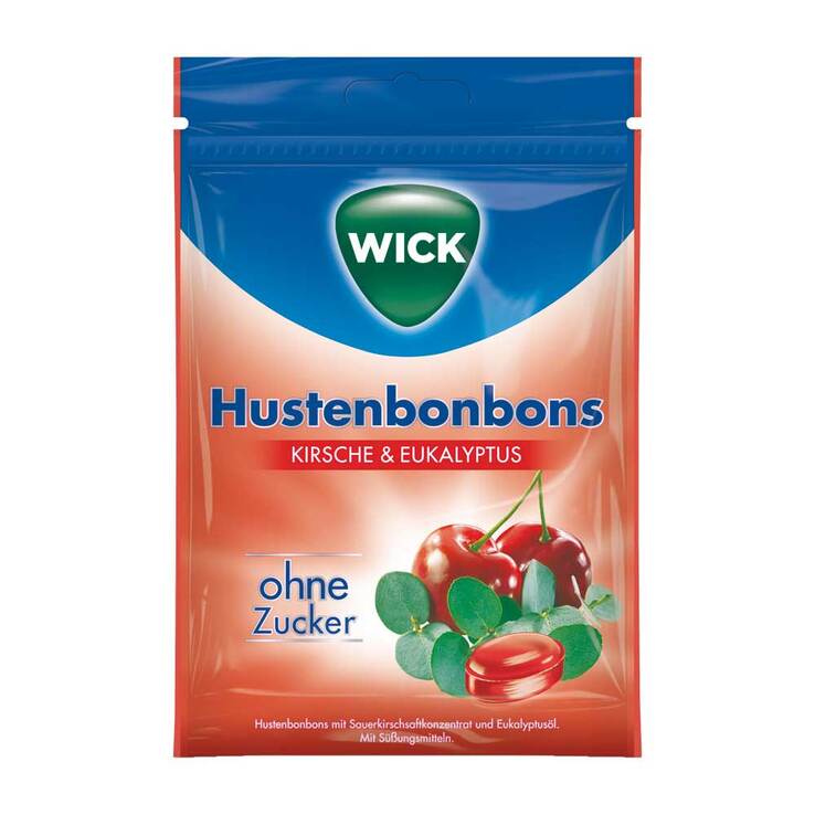 WICK Wildkirsche & Eukalyptus Bonbons ohne Zucker Btl, 72 g