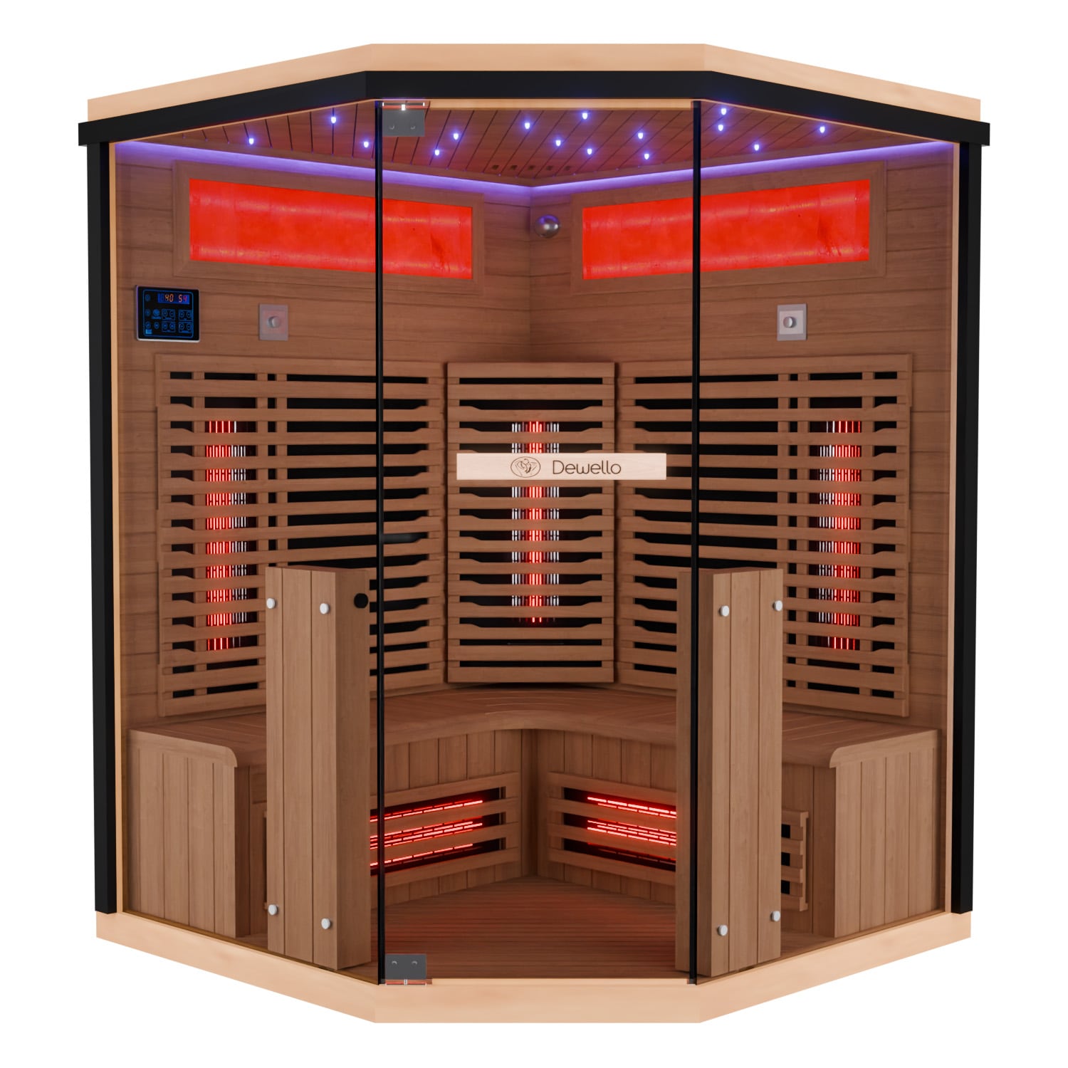 Dewello® Infrarotkabine Infrarotsauna KENORA 140x140 für 2-3 Personen aus Hemlockholz, Dual-Therm