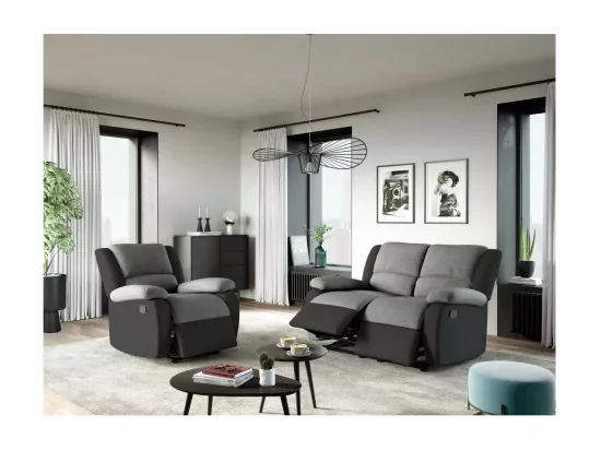 Fauteuil Relaxation 1 place Microfibre et Simili Léo - Gris et Noir - L88 x 93 x 96cm - Loungitude