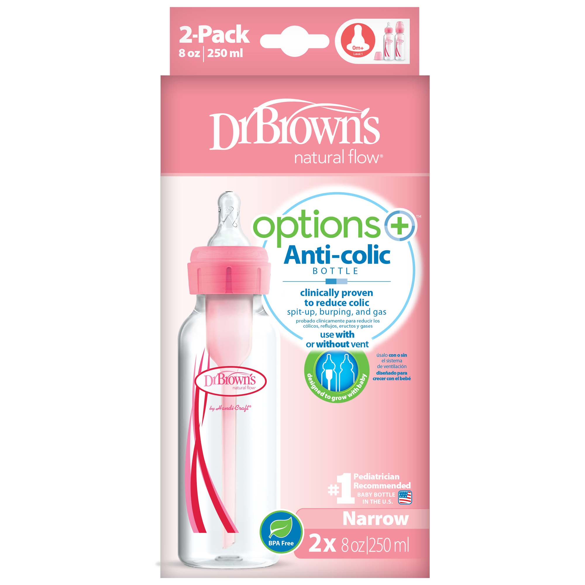 Dr. Brown's Standaard halsfles 250ml 2 stuks roze