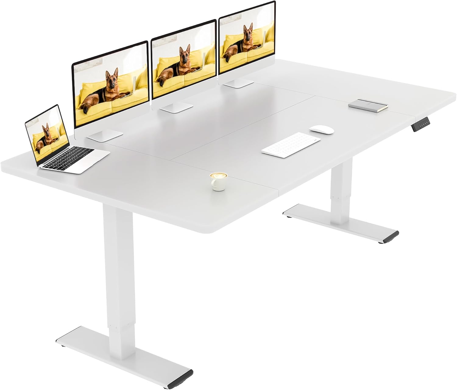 SANODESK Höhenverstellbarer Schreibtisch 180×80 cm – Elektrischer Standing Desk mit Dualmotor, Extra stabilem Gestell & Memory-Funktion(weiß+weiß)