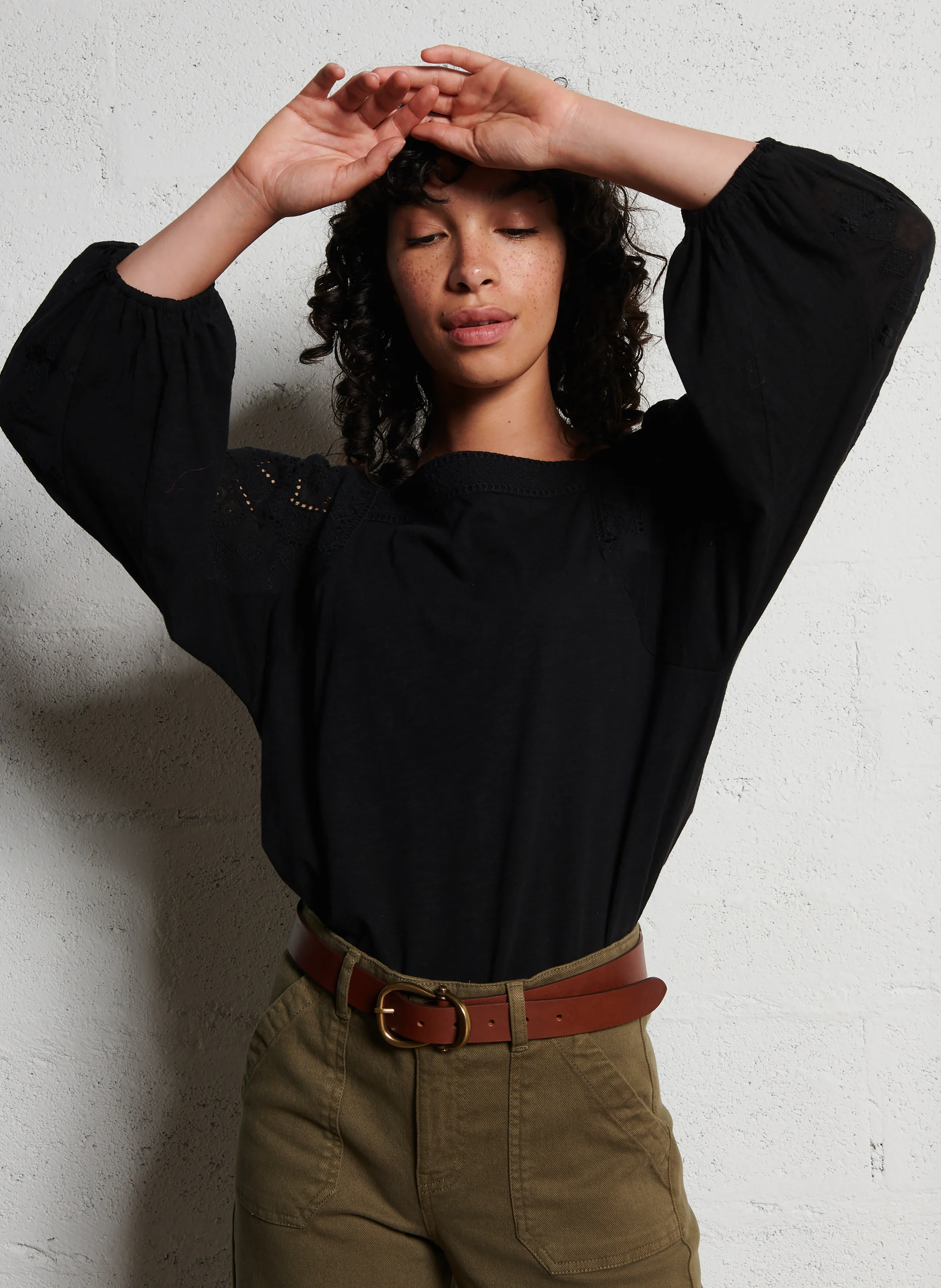 DEBORAH - Top col carré en coton | Noir