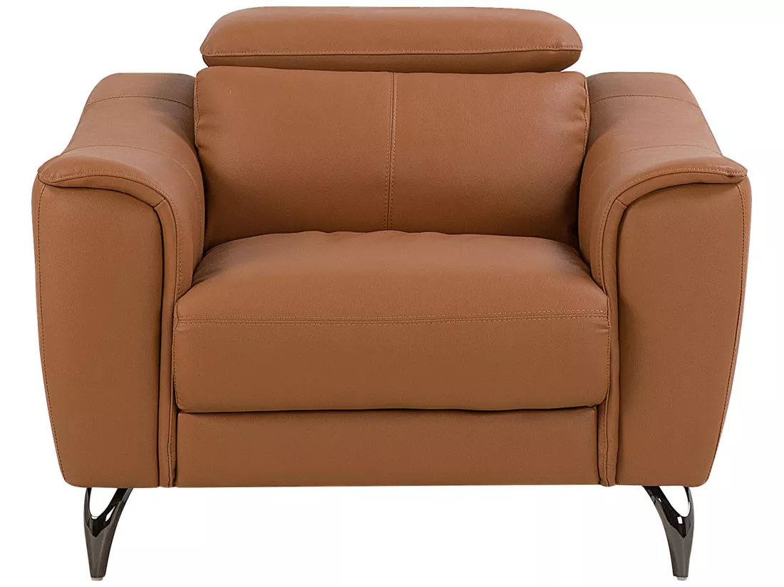 Ensemble canapé et fauteuil en cuir marron doré 4 places NARWIK