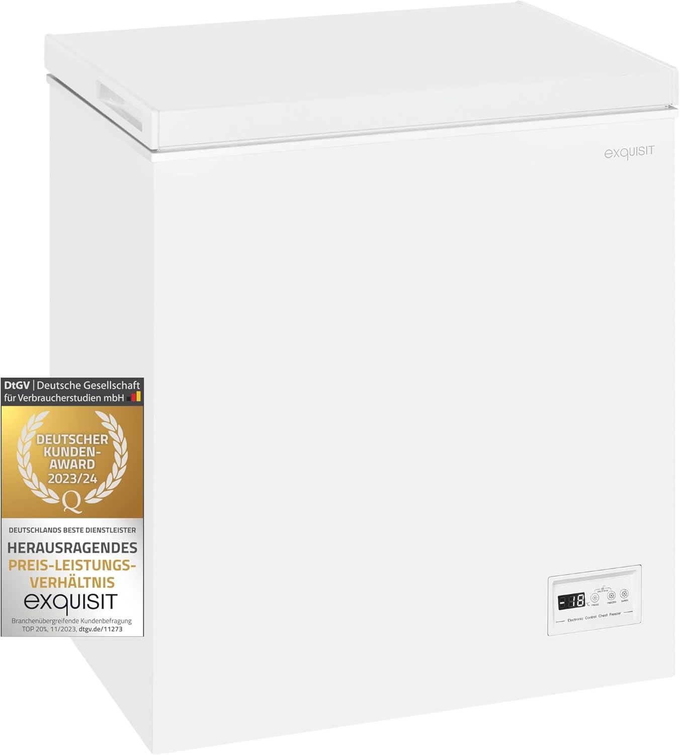 Exquisit Gefriertruhe GT150-E-040E weiss | Tiefkühltruhe 142 Liter Nutzinhalt | 4 Sterne | Schnellgefrieren | Einhängekorb | 55cm Breite