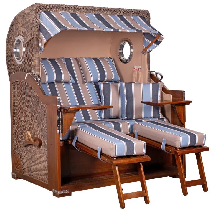 Westerland strandstoel, mahonie, patrijspoort, PE grijs, design 580