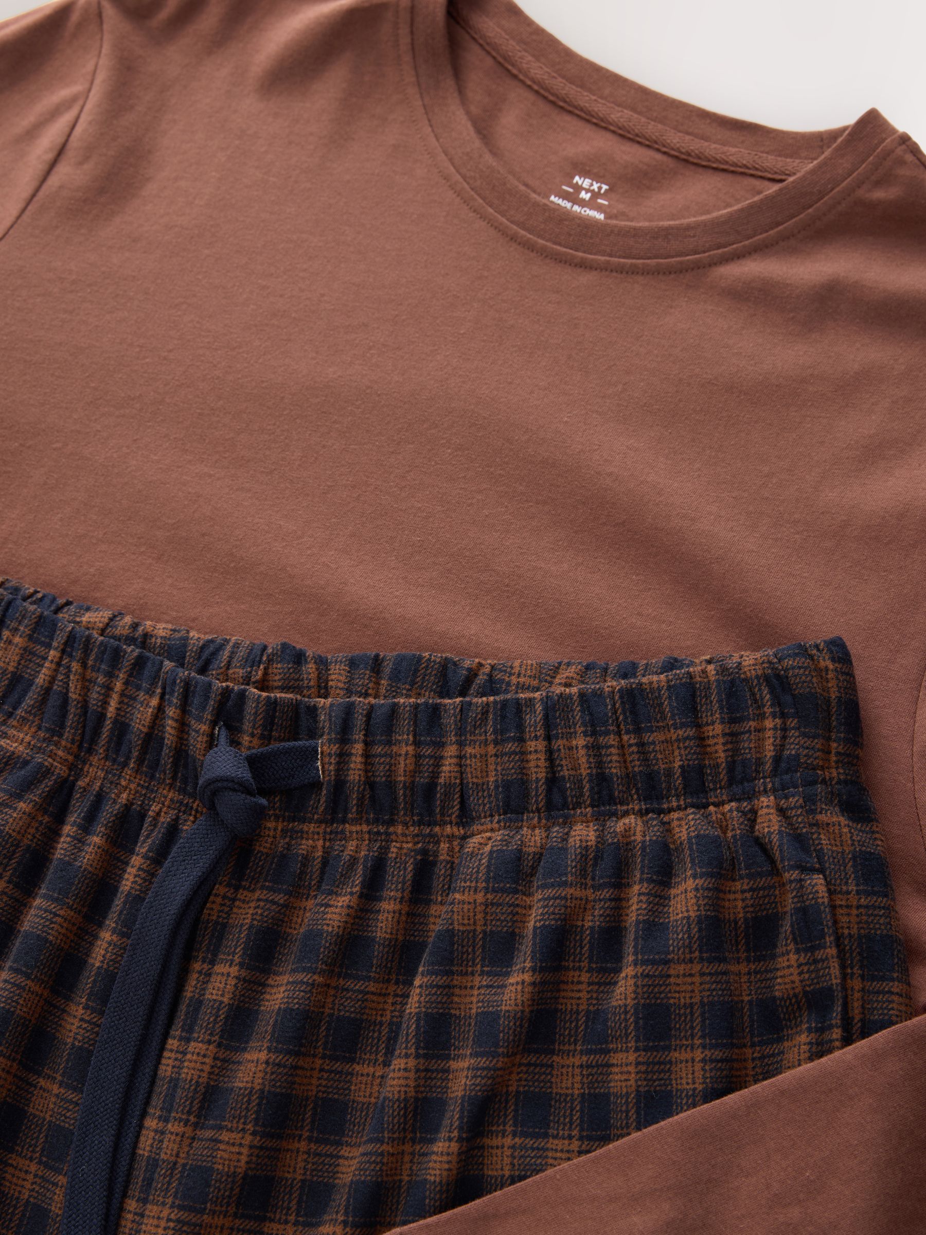 Roestbruin/marineblauw - Ruit Motionflex behaaglijke pyjama met lange mouwen en boorden