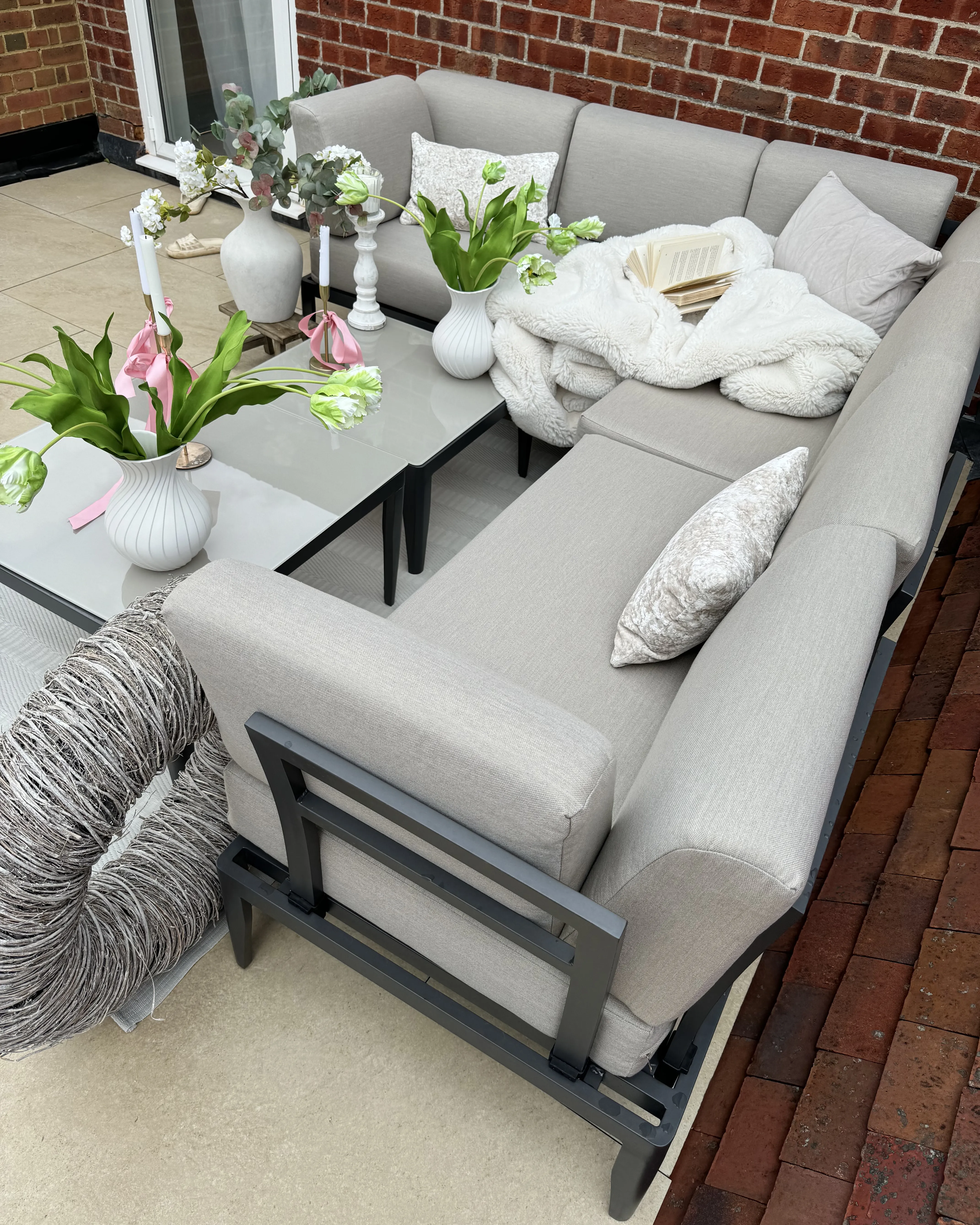 Tuin hoekloungeset met tafel 6-zits RIMA III linkszijdig modulair Metaal Beige