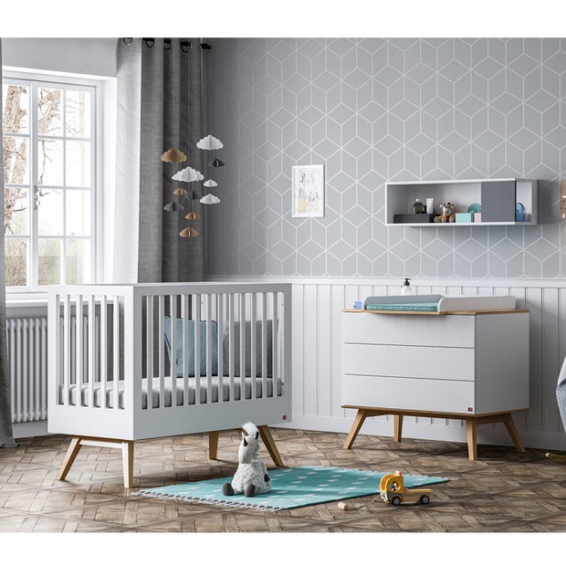 Chambre DUO Lit 60x120 Commode NATURE Blanc - VOX