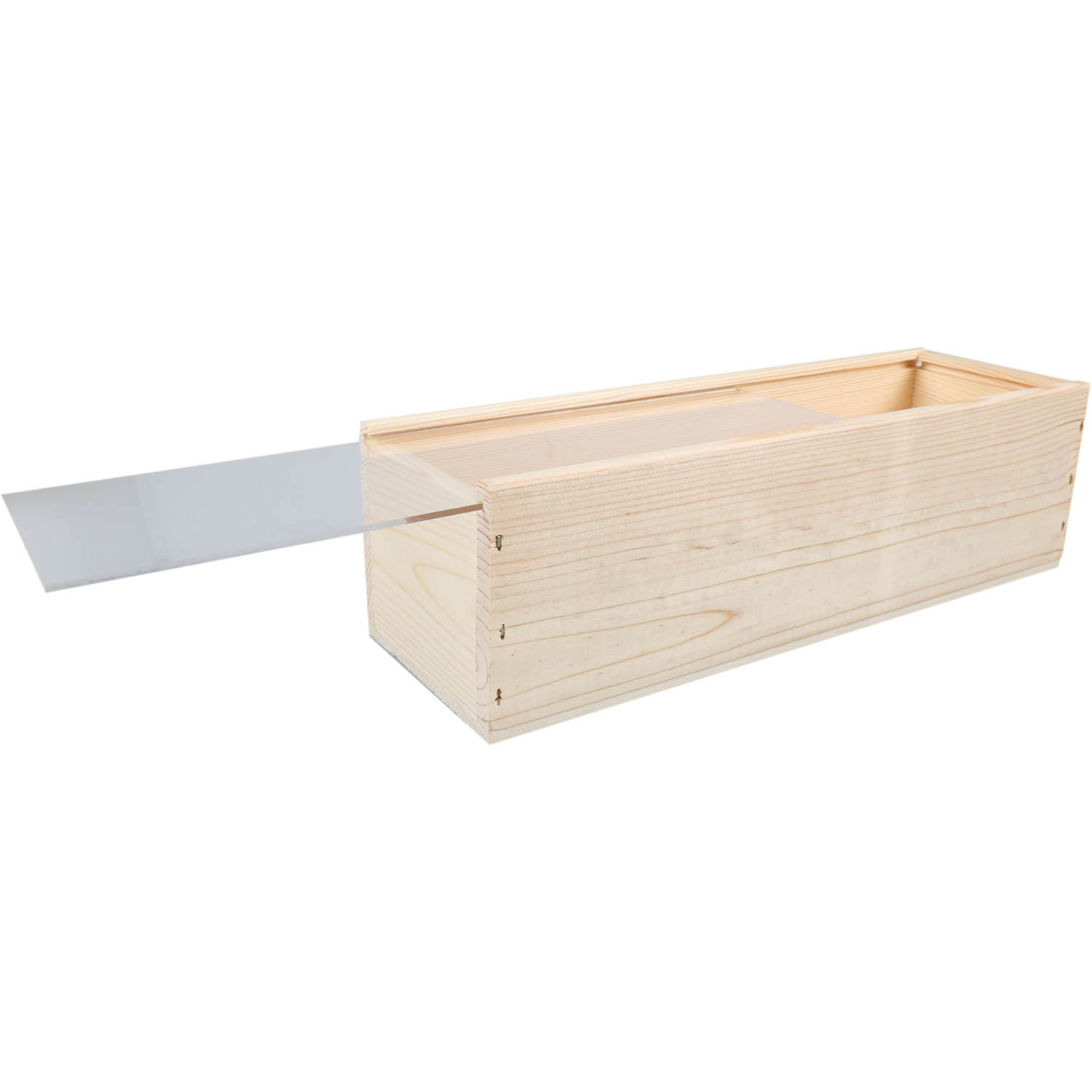 Wijnkist, 1 fles, plexiglas schuifdeksel, 340x95x85mm, hout, naturel