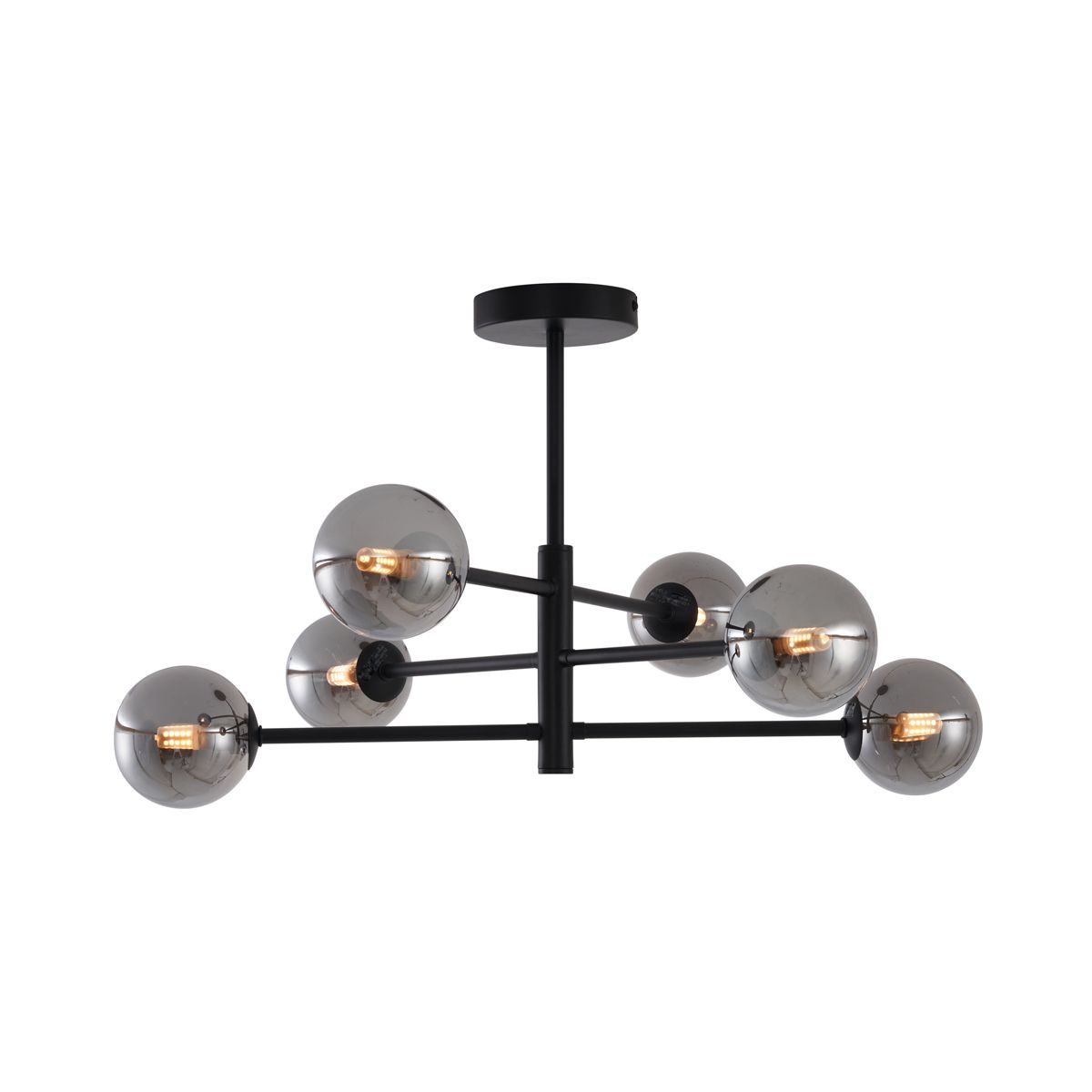 Moderne plafondlamp zwart met smoke glas 6-lichts - Ryan