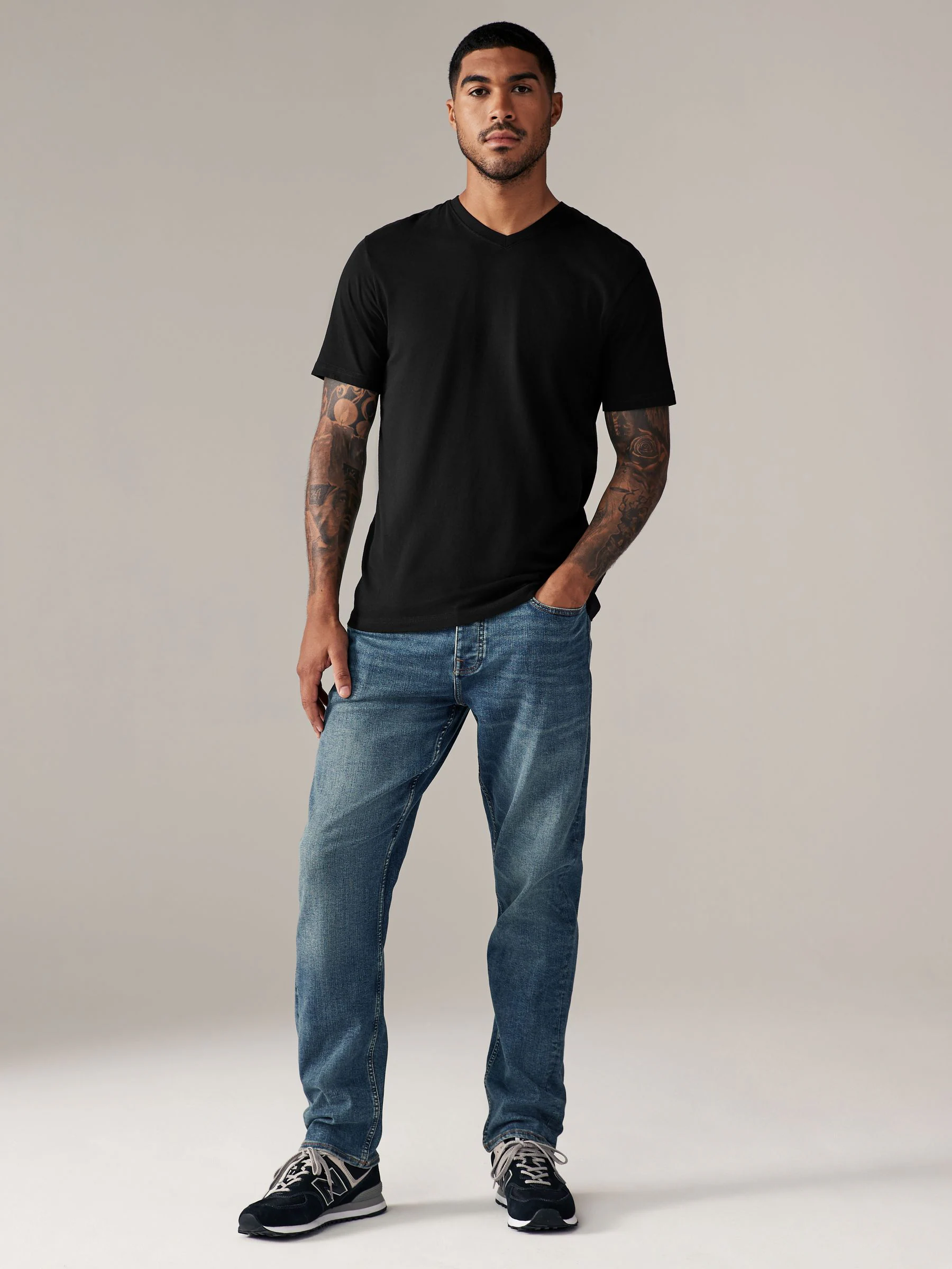 Zwart - Slim Fit - Must-have T-shirt van V-hals