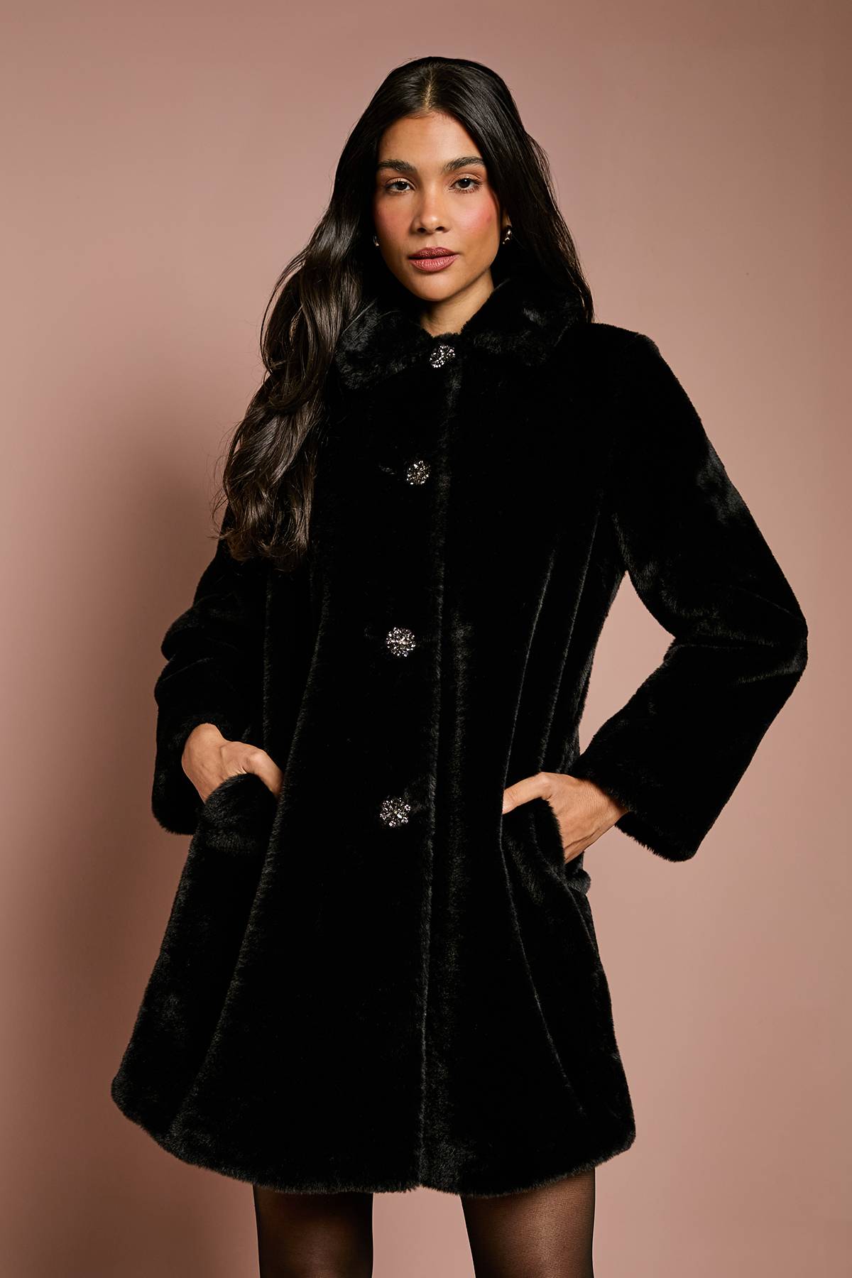 Coast Manteau d'Occasion en synthétique Noire avec Boutons Diamantés