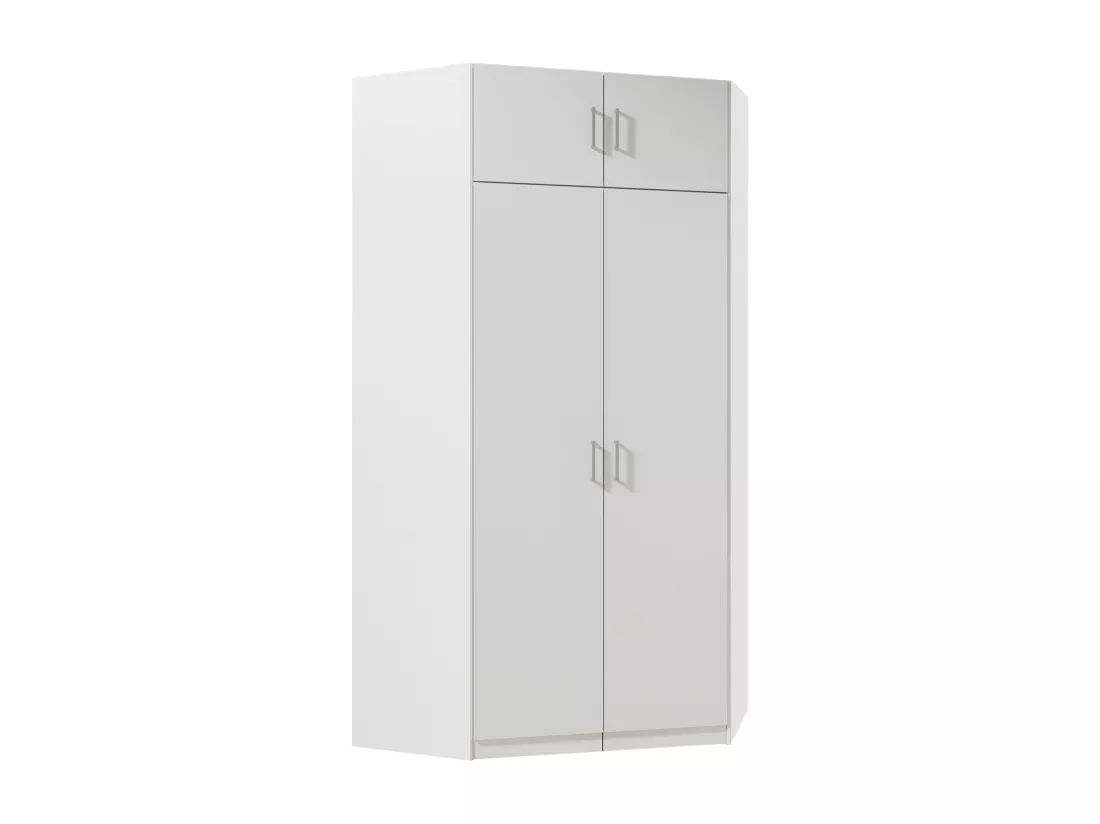 Armoire d'angle 2 portes - L117 cm - Blanc + Réhausse - BELOMY