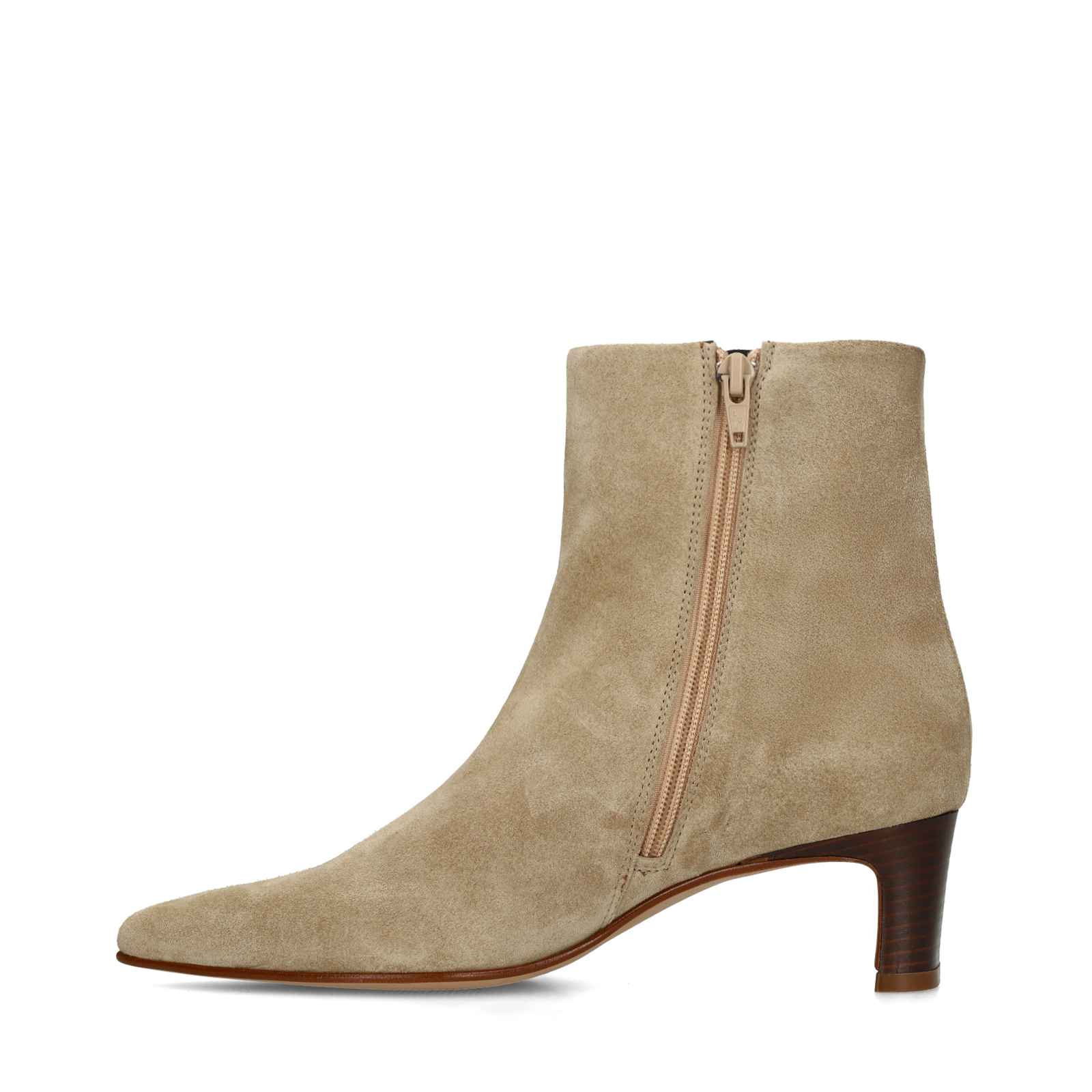 Beige suède enkellaarsjes met hak