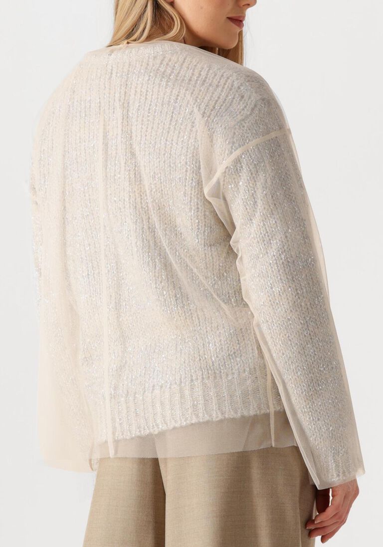 creme forte forte trui lurex tweed sweater with tulle t-shirt