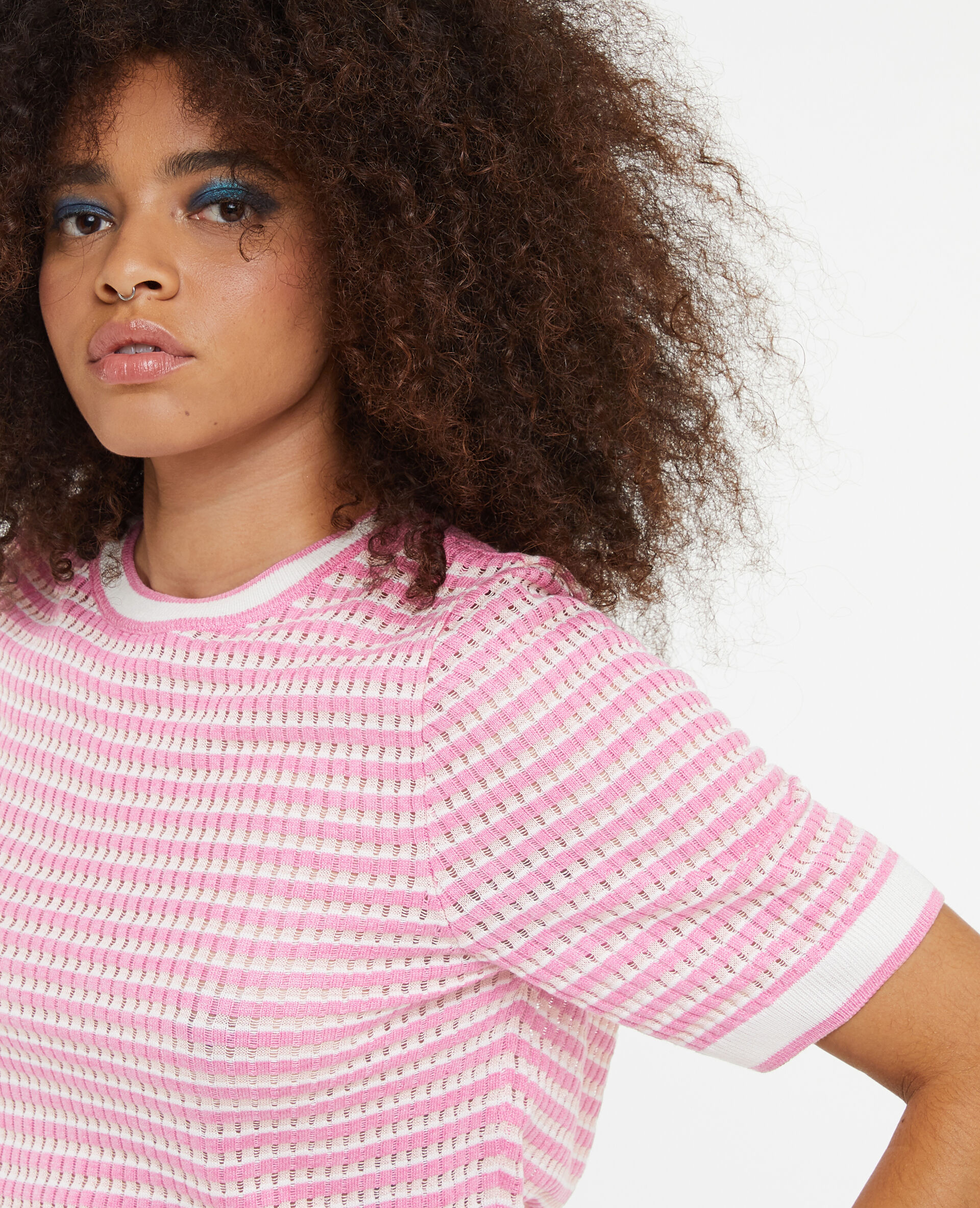 Pull ajouré manches courtes - Rose