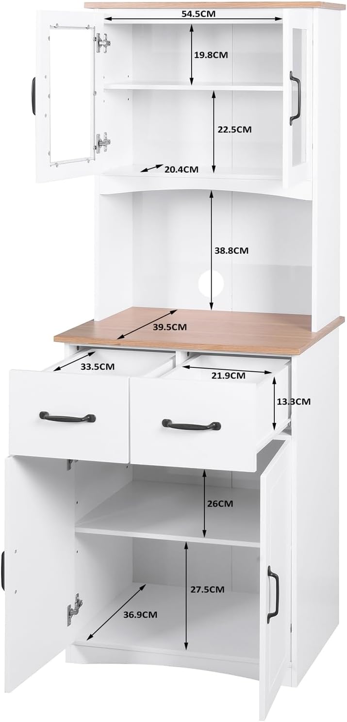 HTI living Eleganter Küchenschrank mit Glasvitrine Landhausstil Weiß Buffetschrank Anrichte