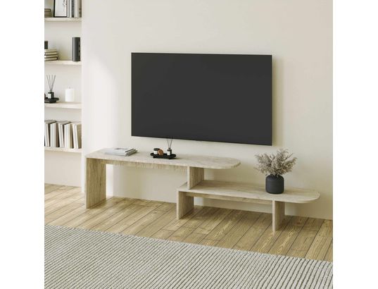 CONCEPT1 - Meuble TV Puzzle travertin 130 x 35 x h45 cm