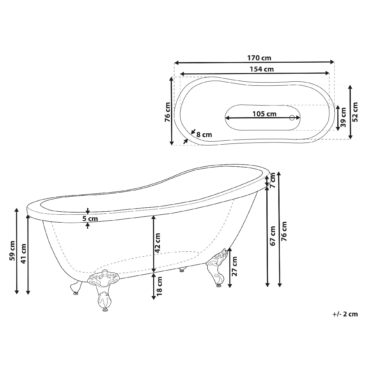 BELIANI Baignoire CAYMAN 170 cm Blanc