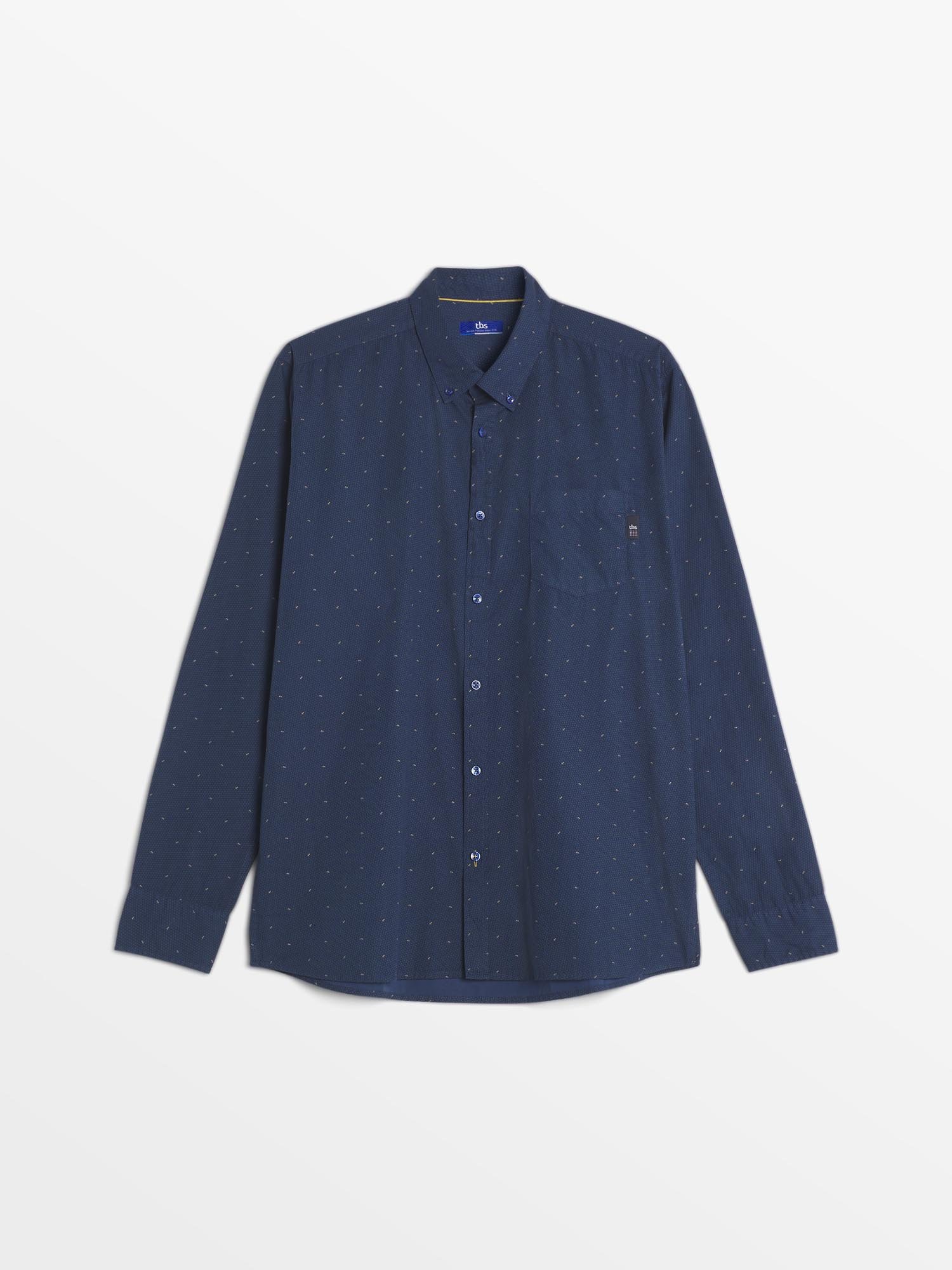 Chemise Homme Micro Motif Coton Marine