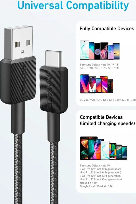 Anker 322 Gevlochten USB-A naar USB-C Kabel 0.9M Zwart