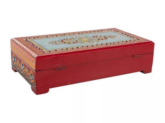 Coffret à bijoux en bois peint artisanal rouge 33x19x10h