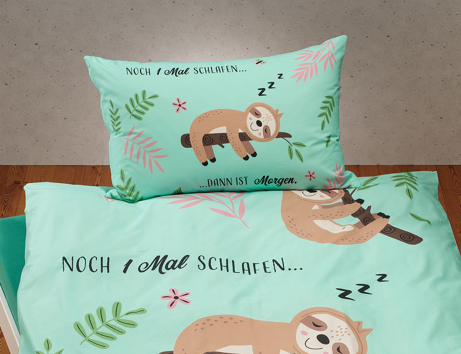 Bettwäsche mit lächelndem Faultier auf einem Ast