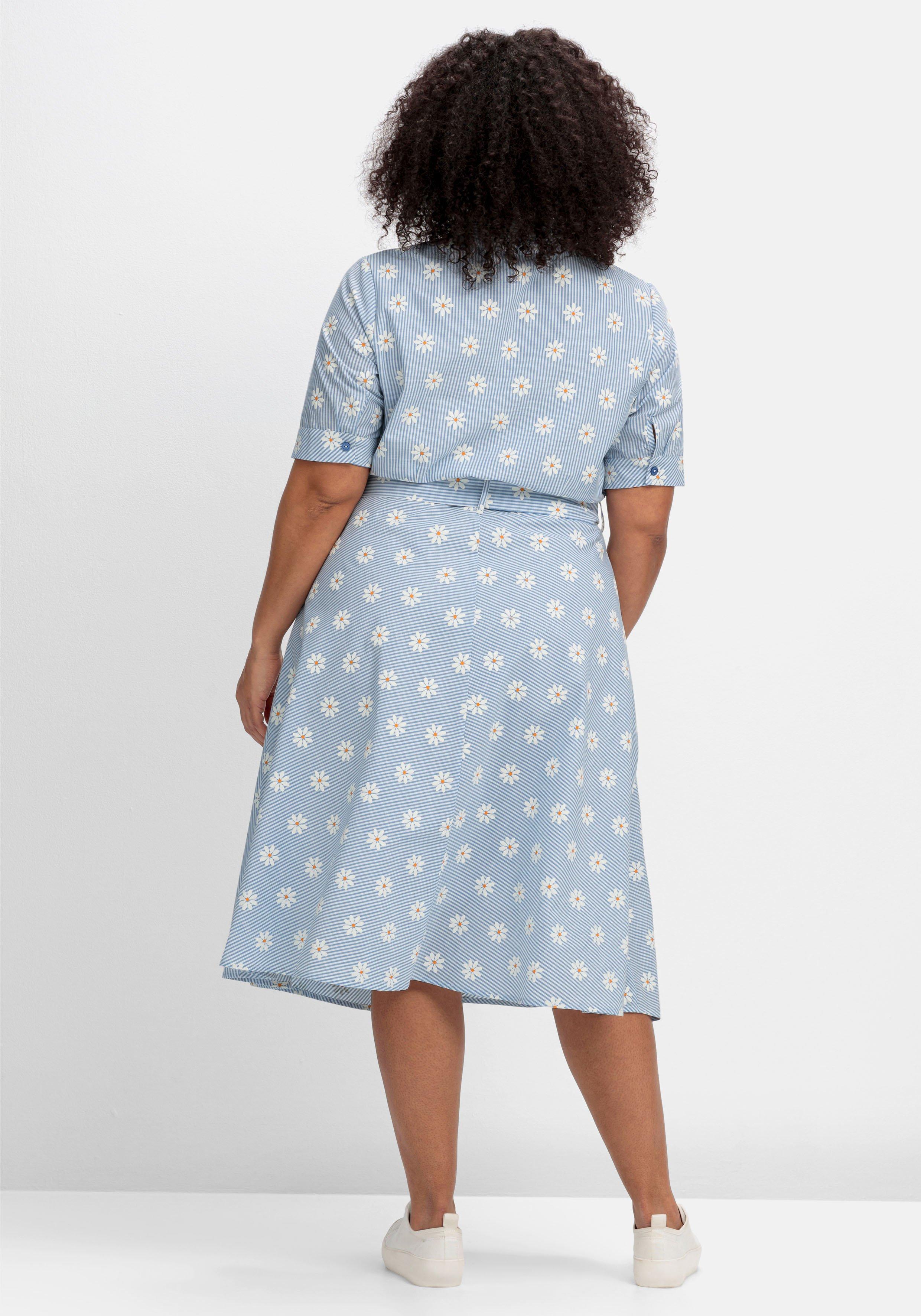 Hemdblusenkleid mit Streifen und Blütenprint