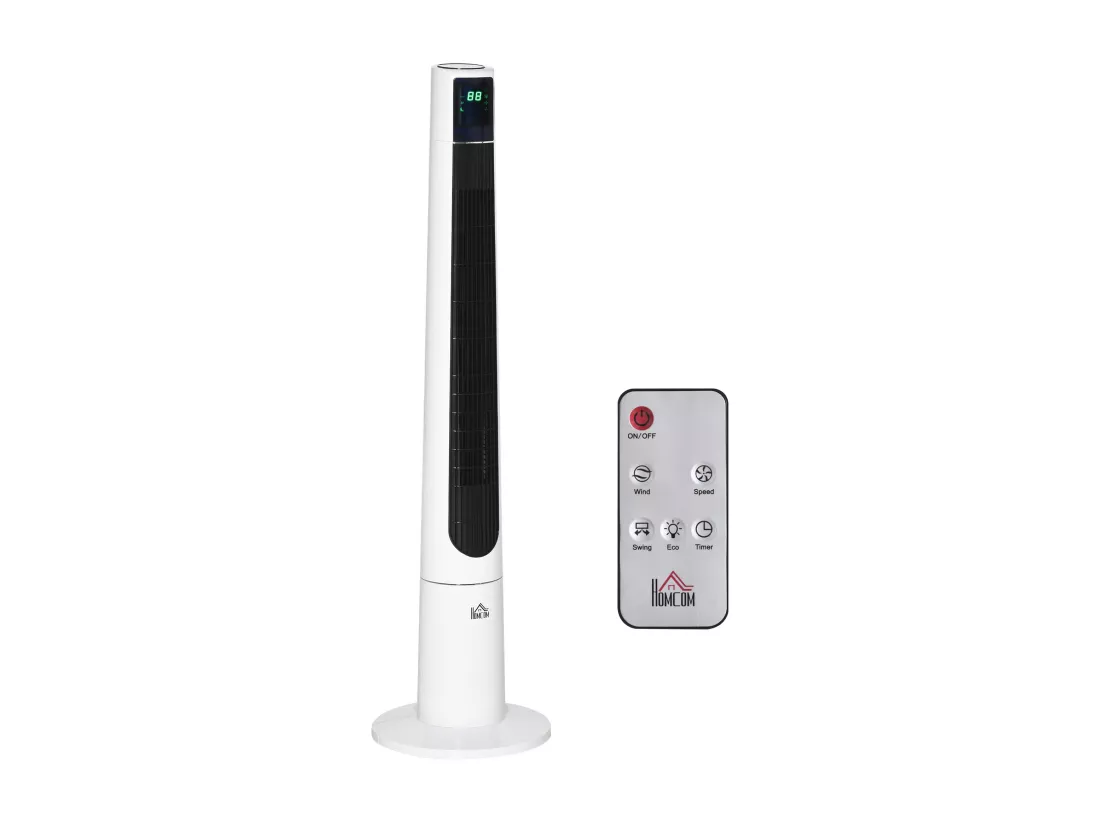 Ventilateur colonne tour oscillant 50 W ultra silencieux télécommande incluse timer 3 modes 3 vitesses Ø32 x 118H cm blanc noir