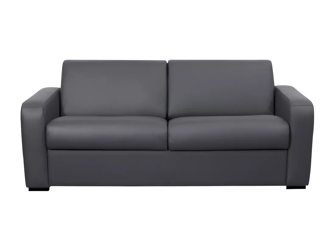 Canapé 3 places convertible express en cuir gris matelas 16 cm BEVIS