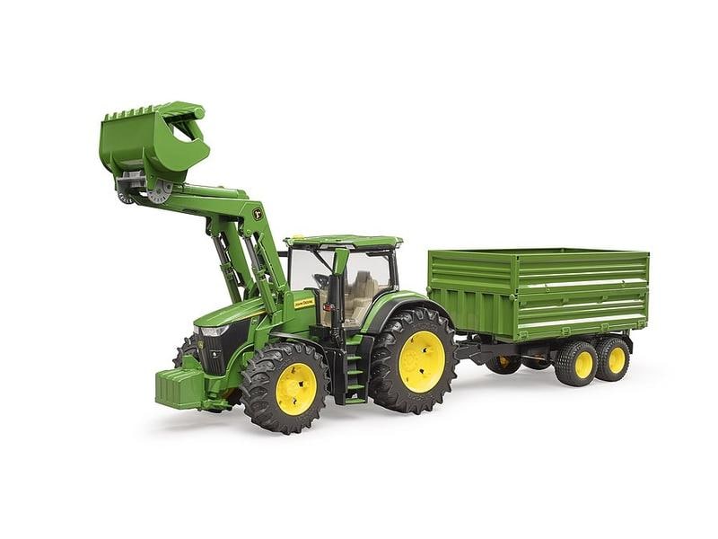 Bruder Spielwaren Landwirtschaftsfahrzeug John Deere 7R 350 Mit Frontlader und Tandemachs-Transportanhänger