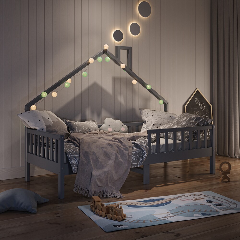 VitaliSpa Hausbett Kinderbett Spielbett Noemi 90x200cm Anthrazit inkl. Matratze