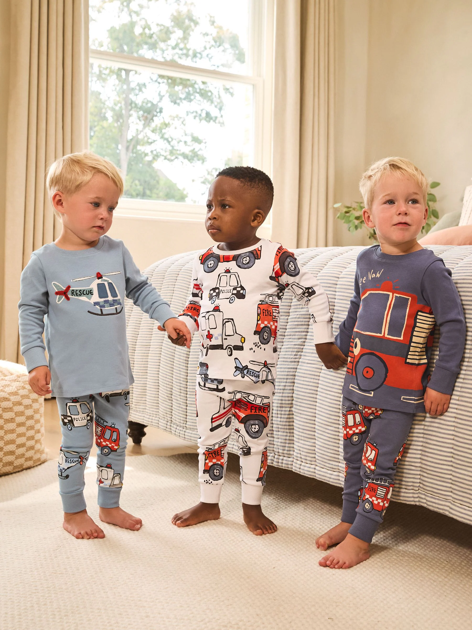 Rood/ blauw met hulpverleningsvoertuig - Mini Knusse Pyjama's 3 Set (9mnd-10jr)