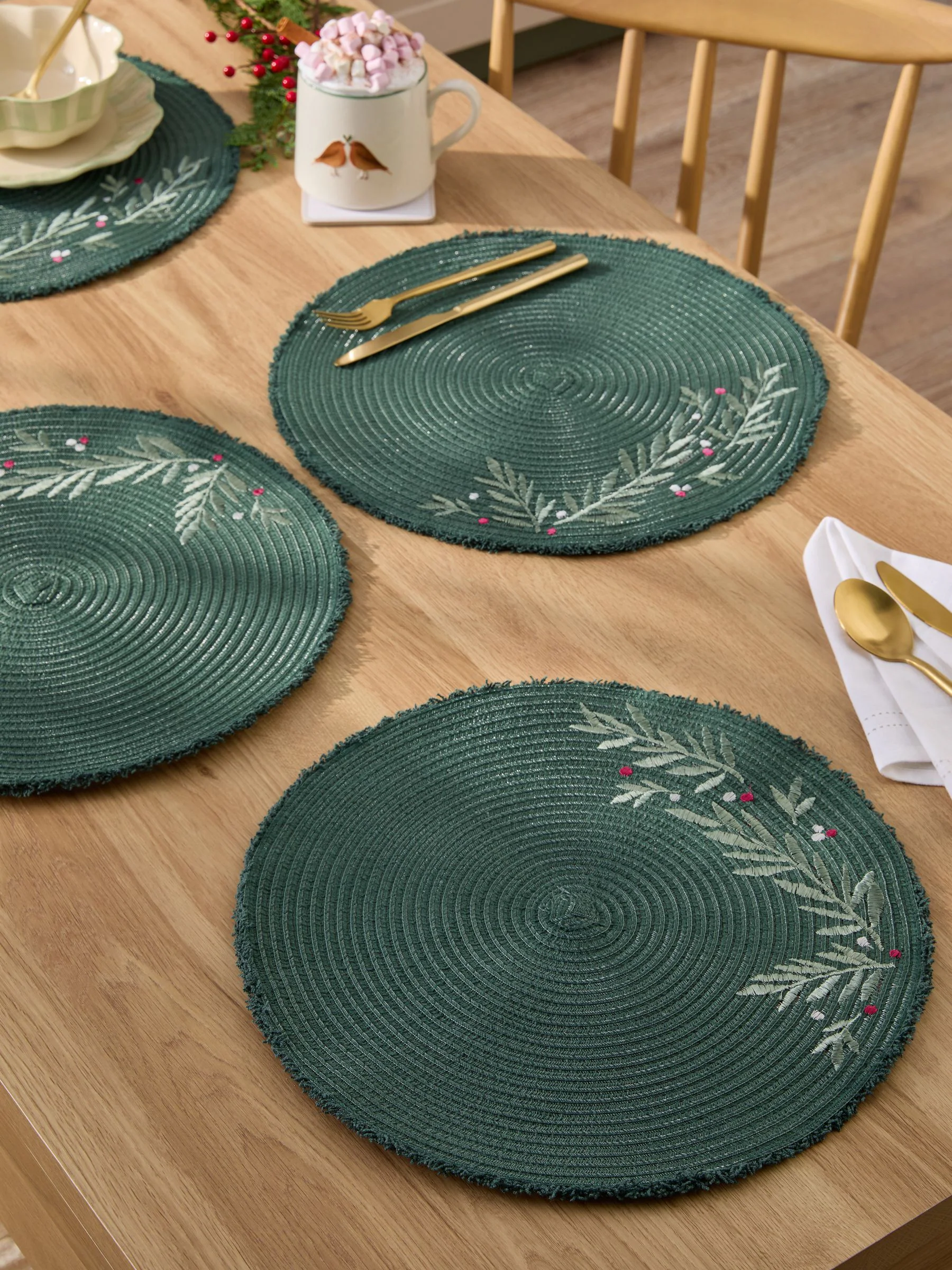 Set van 4 kerstmis placemats met maretak en franje