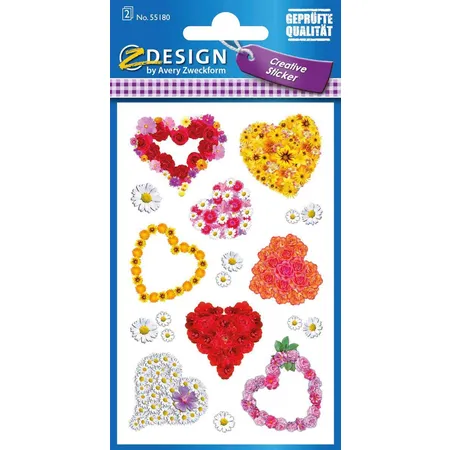 Avery Zweckform Z-Design Deko Sticker, Blumen-Herzen, 2 Bogen/28 Sticker