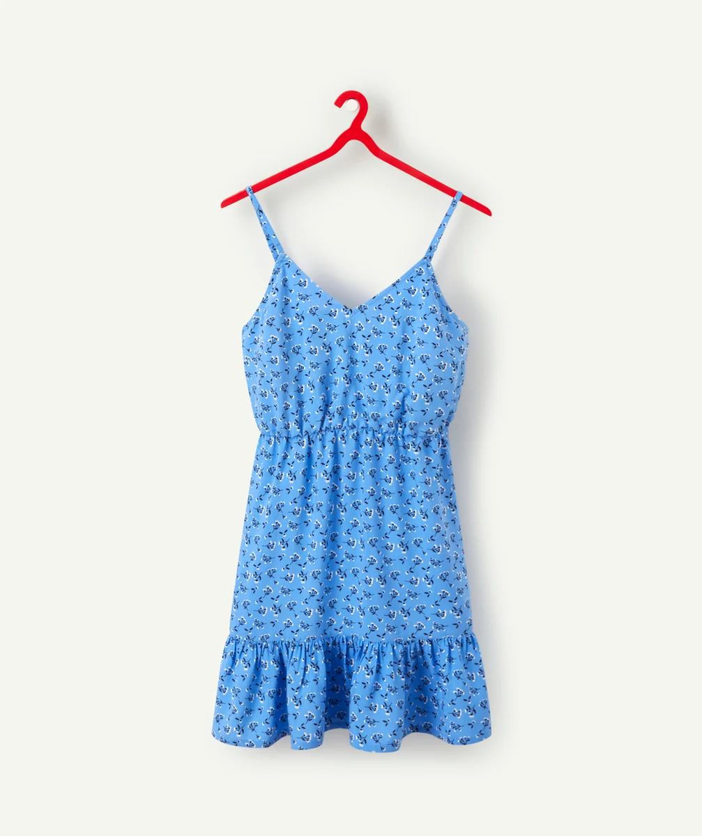 ROBE À BRETELLES FILLE EN VISCOSE RESPONSABLE BLEUE FLEURIE