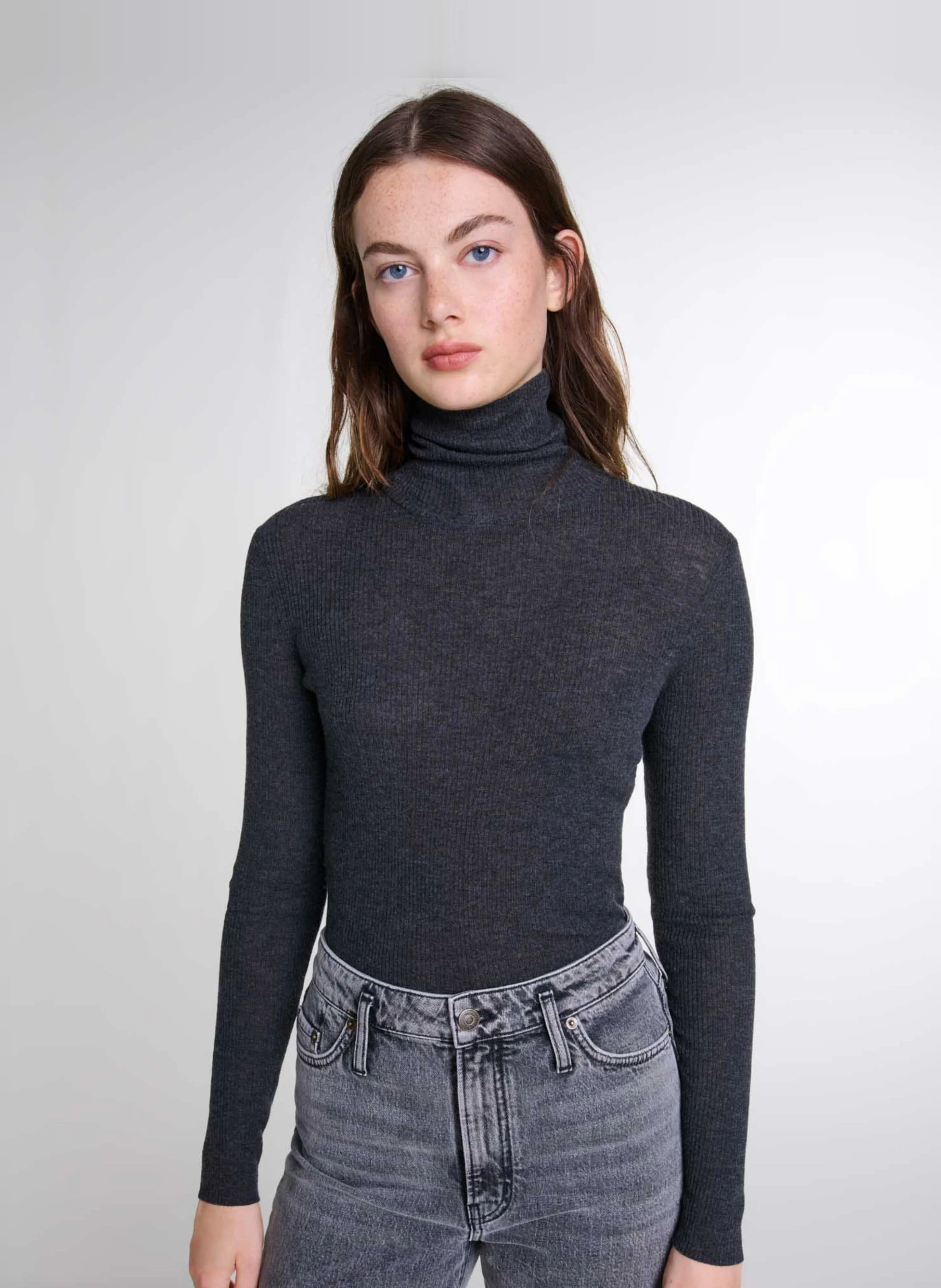 Pull col montant en laine mélangée | Gris