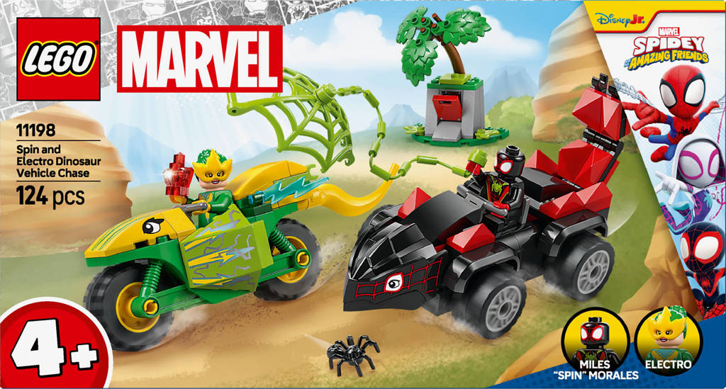 Spidey en zijn geweldige vriendjes Spin en Electro achtervolging met dinosaurusvoertuigen 11198